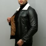 کت چرم مردانه مشکی خز سفید - Image 2