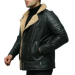 کت چرم مردانه مشکی خز قهوه ای - Image 3