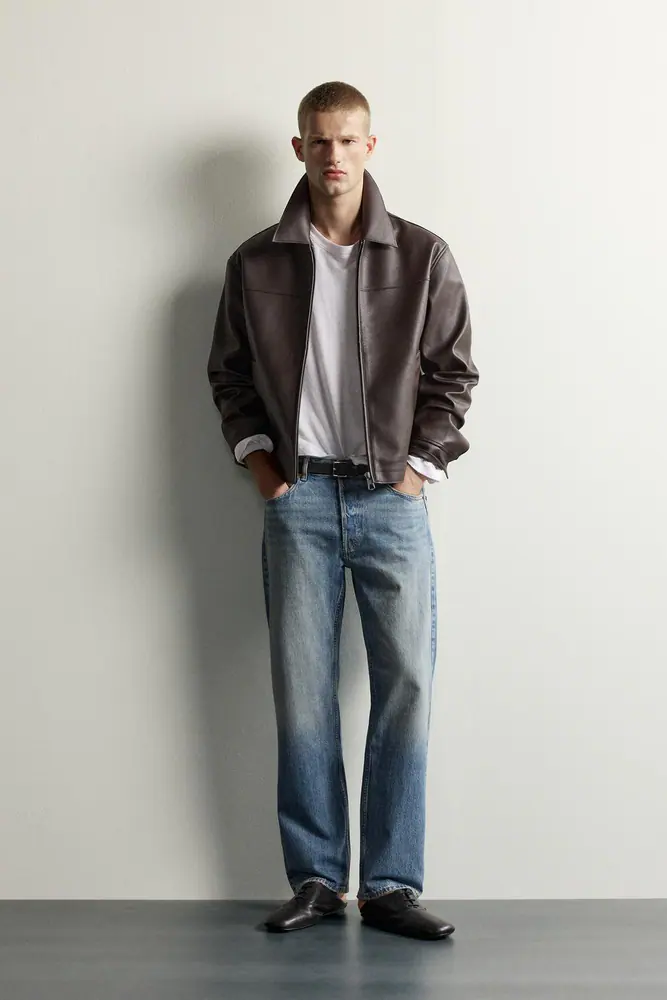 کاپشن و کت زارا مردانه مدل REGULAR FIT LEATHER EFFECT JACKET کد