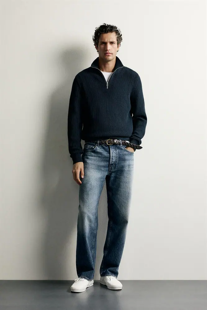بافت و ژاکت زارا مردانه مدل PURL KNIT QUARTER ZIP JUMPER کد 03332310
