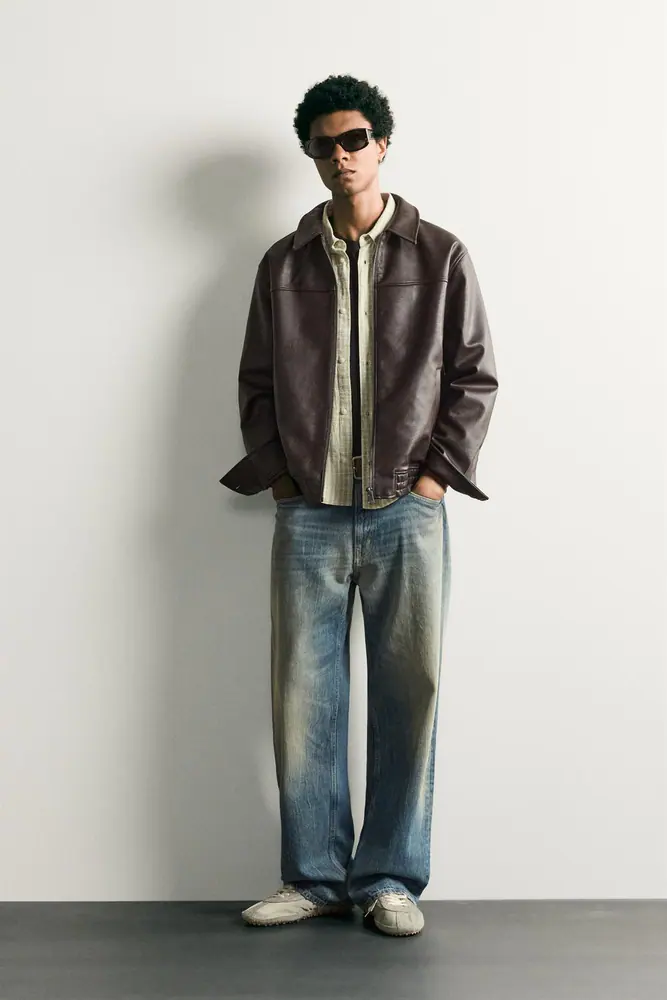 کاپشن و کت زارا مردانه مدل RELAXED FIT LEATHER EFFECT JACKET کد