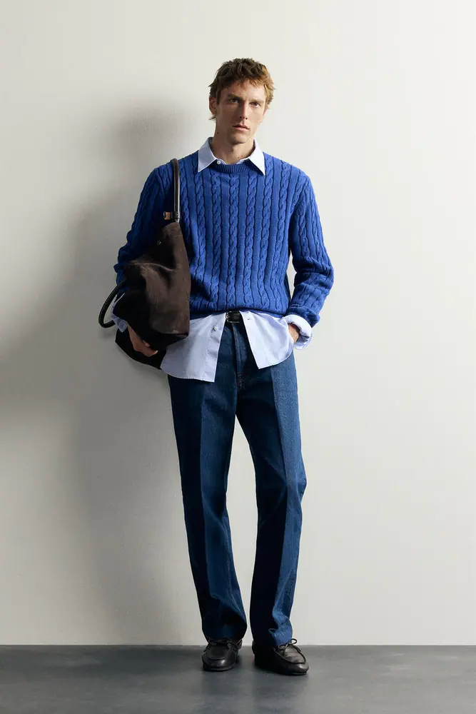 بافت و ژاکت زارا مردانه مدل TEXTURED CABLE KNIT JUMPER AARON LEVINE X ZARA کد