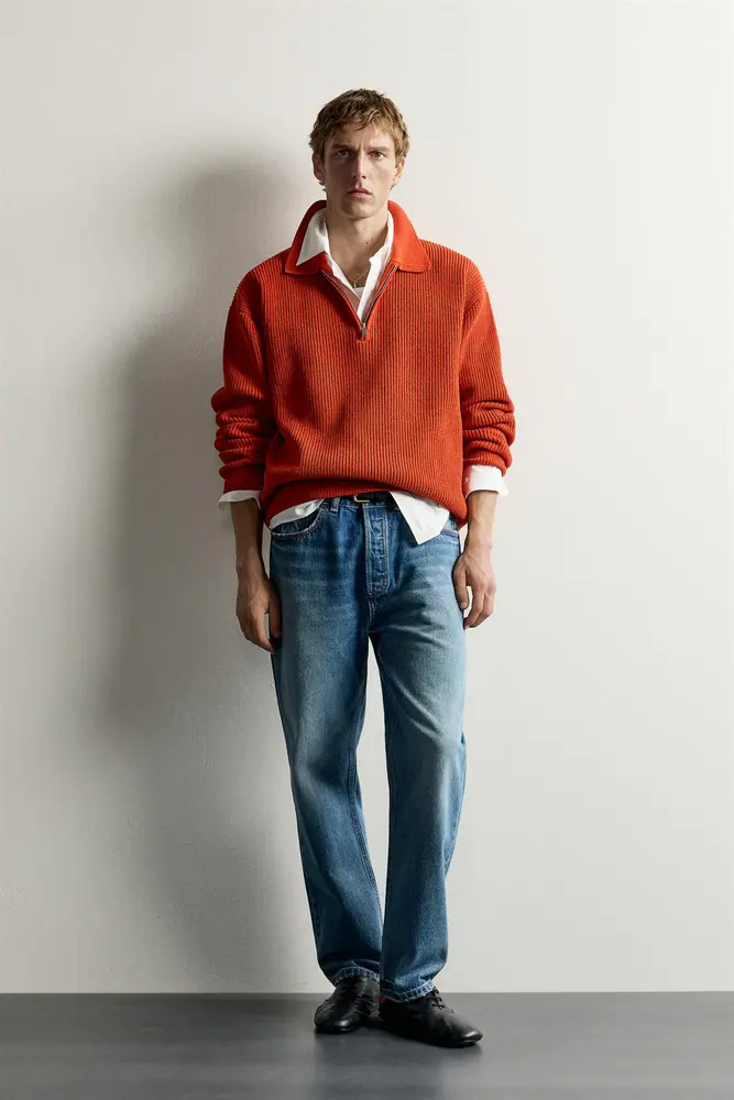 بافت و ژاکت زارا مردانه مدل QUARTER ZIP KNIT POLO SHIRT کد