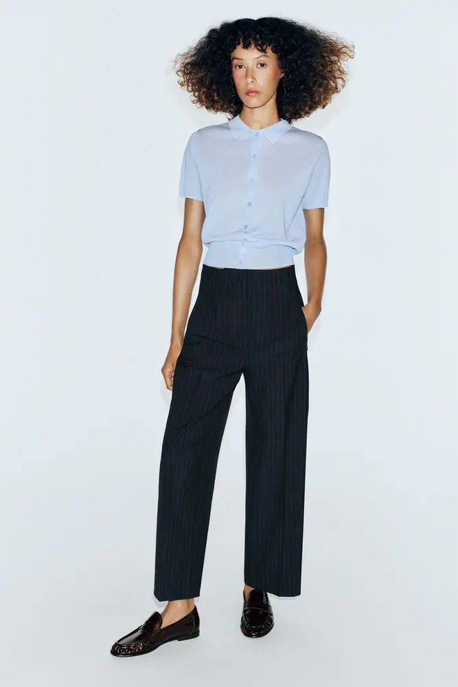 شلوار زارا زنانه مدل HIGH WAIST BARREL LEG TROUSERS کد 01478301