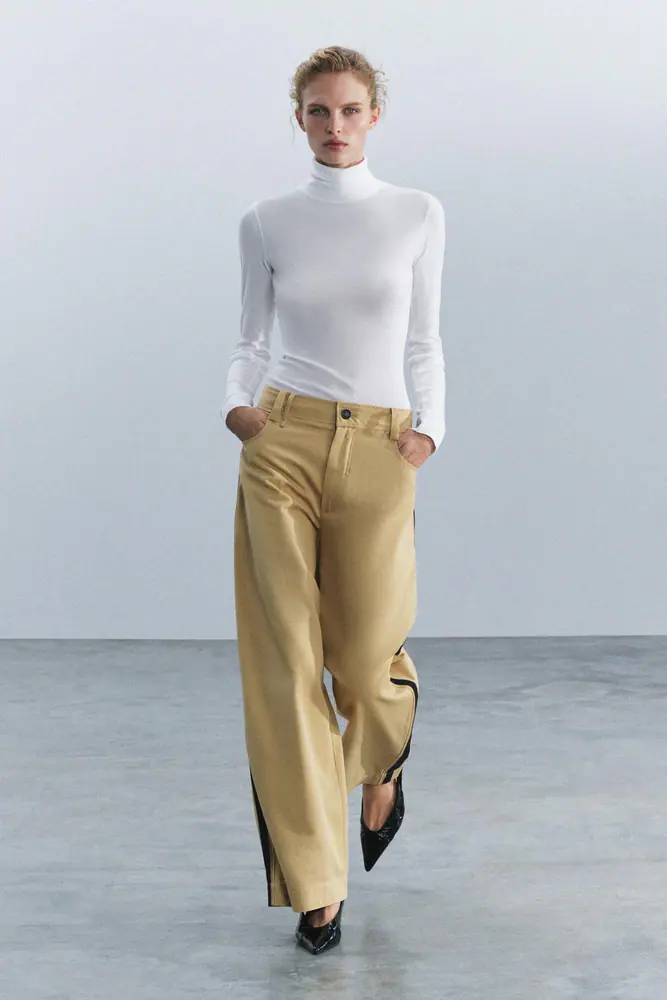 شلوار زارا زنانه مدل ZW COLLECTION SIDE STRIPE BAGGY TROUSERS کد 02008077
