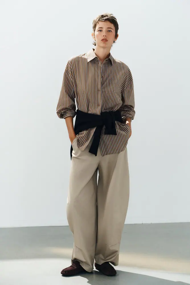 پیراهن و بلوز زارا زنانه مدل STRIPED OVERSIZE POCKET SHIRT کد