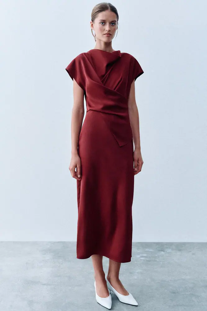 پیراهن و سرهمی زارا زنانه مدل DRAPED MIDI DRESS کد 07969230